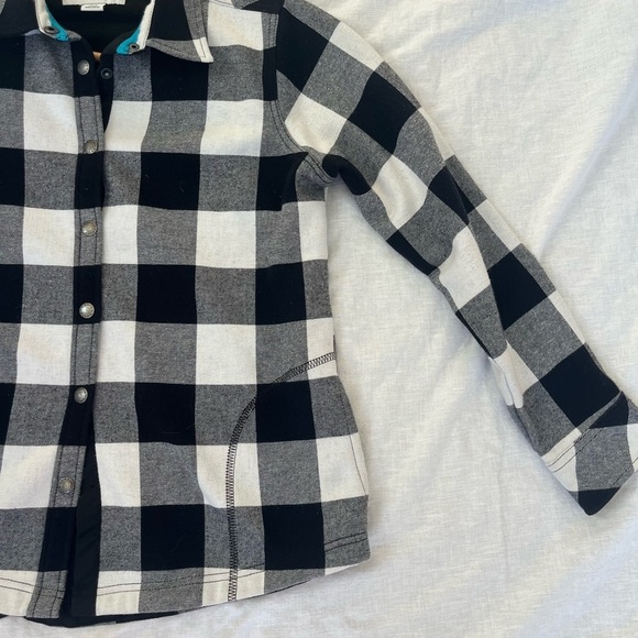 Orvis Plaid Fleece lined Shacket Button Down Top Flannel Black and White medium - Picture 9 of 16